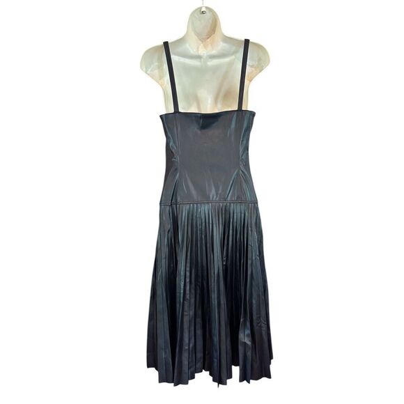 PROENZA SCHOULER Pleated Drop Waist Faux Leather Dress in Black NWT Size 2 - Picture 5 of 9